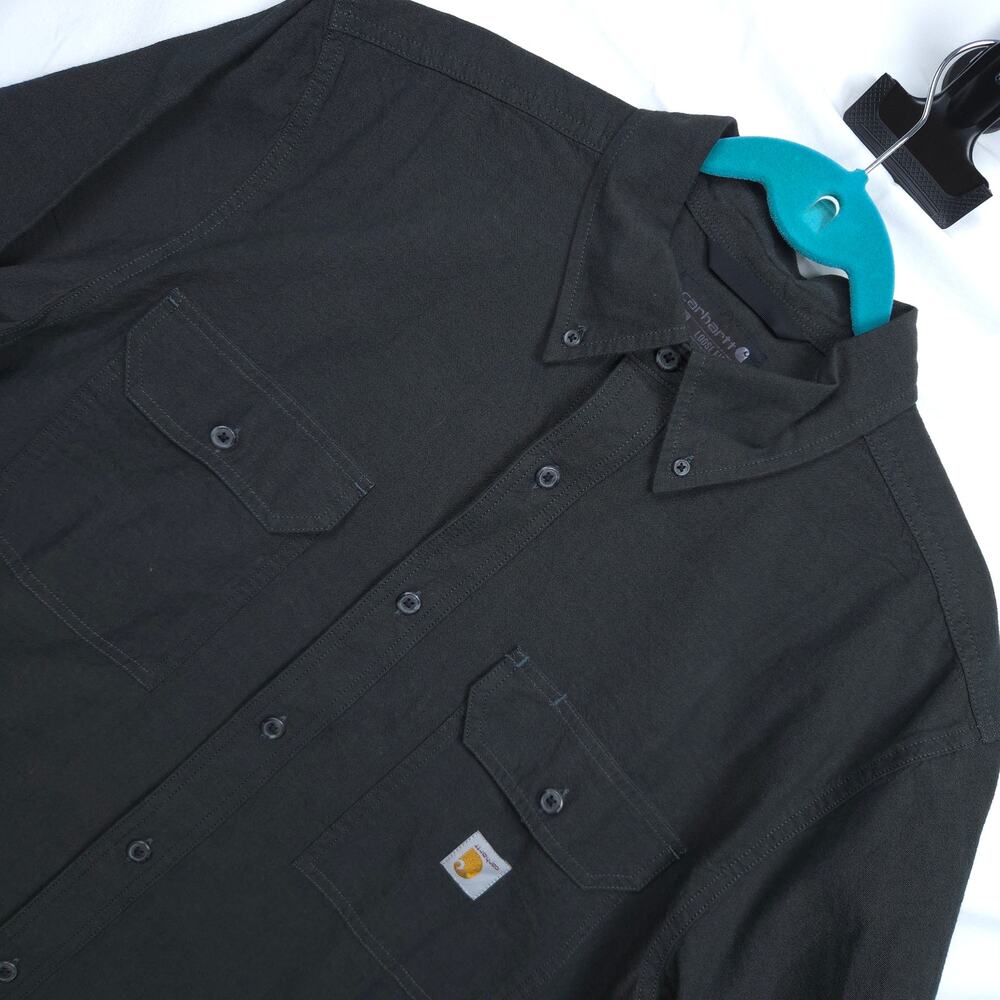 Carhartt Loose Fit Work Shirt Black Short Sleeve Button Front Pocket Logo Mens L